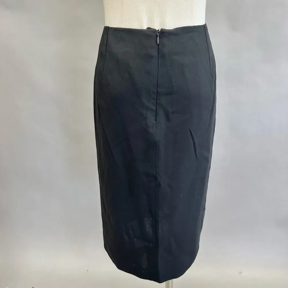 Vintage 90s Armani Collezioni Black Wool Pencil Skirt Embroidered lace Size 8‎